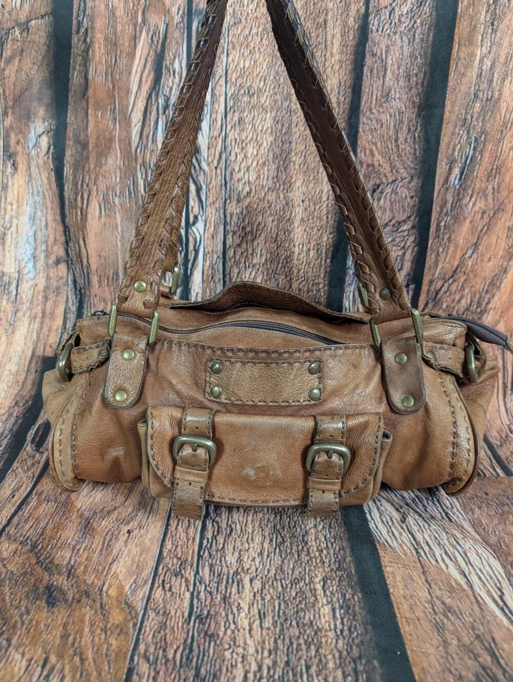 Carla Mancini Brown Leather Braided Handcrafted Purse Bag